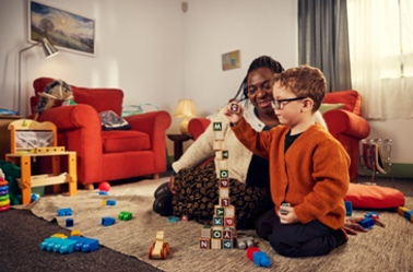 Adult building blocks with child